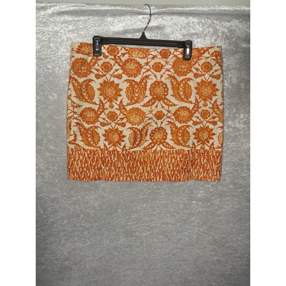 Michael Kors Skirt 12 Orange White Floral Short Pencil Lined Zip Casual‎ Summer